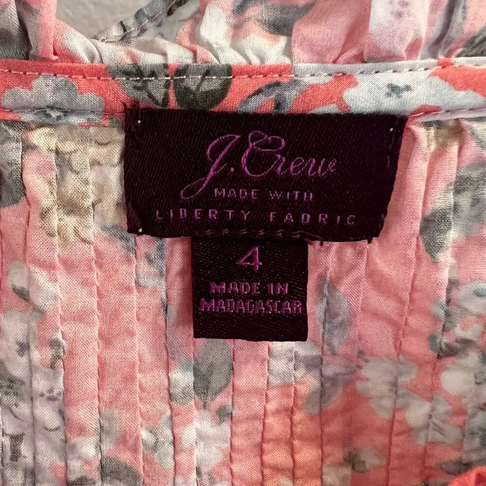 J.Crew Liberty Fabric Coral Josephine Floral Ruffle Popover Shirt Size 4